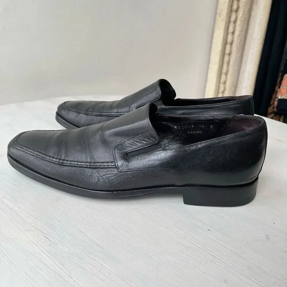 Bruno Magli Raging Black Leather Slip-On Loafers, Handmade in Italy, Size 10